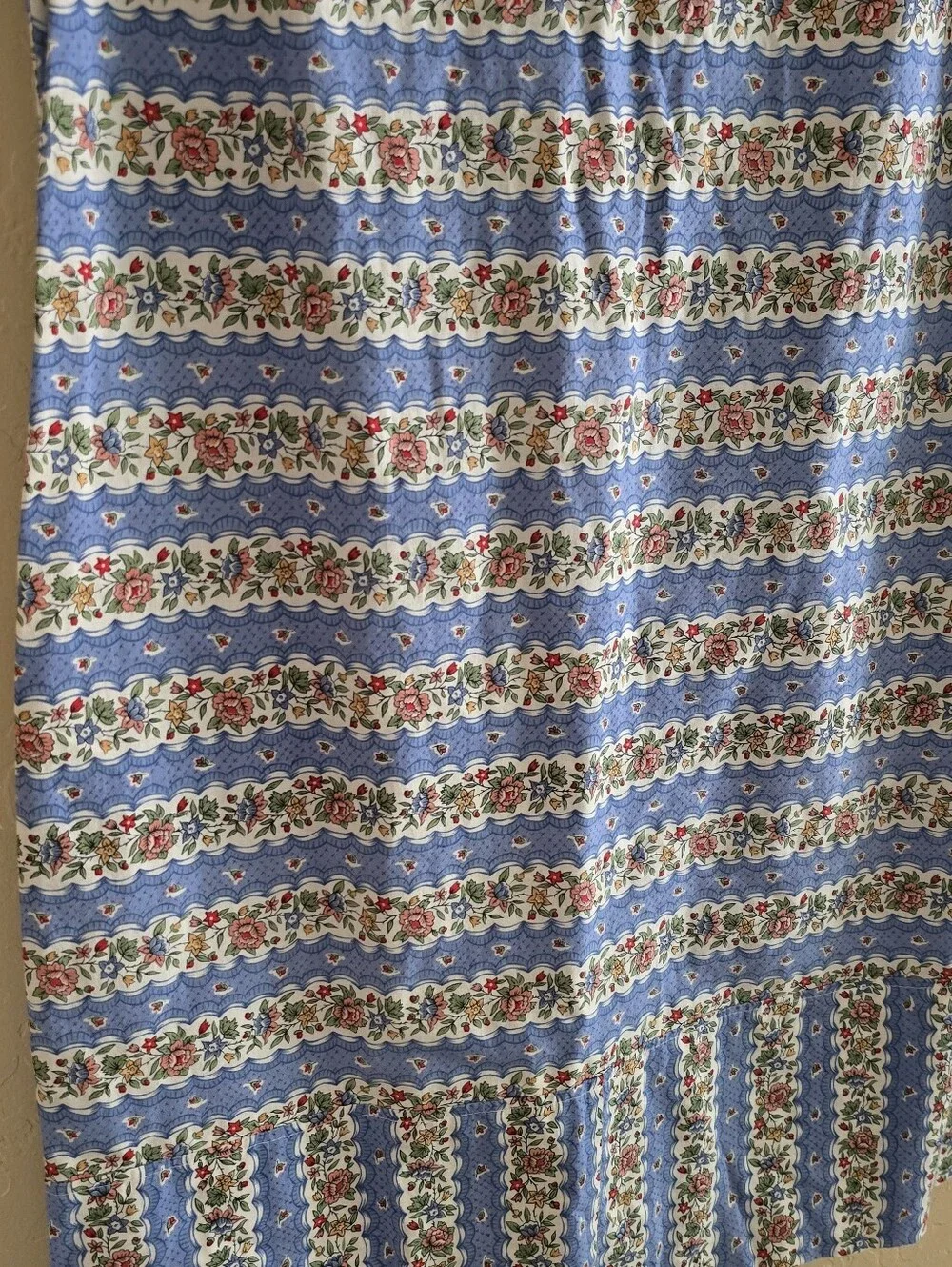 Cottagecore Vintage Blue Calico Floral Stripe Shift Dress Prairie Mod 70s - Picture 9 of 10